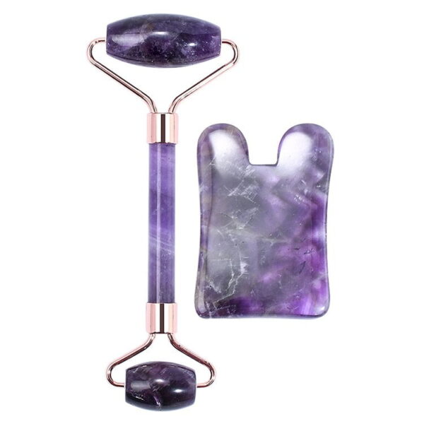 Amethyst Face Roller and Concave Gua Sha Stone Set