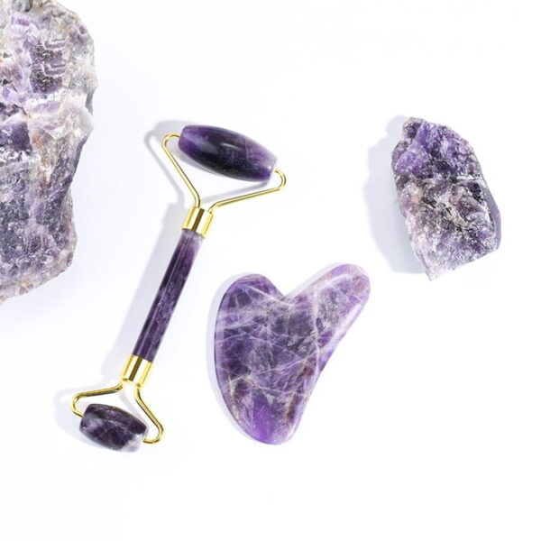 Amethyst Face Roller and Finger Gua Sha Stone Set - Image 3