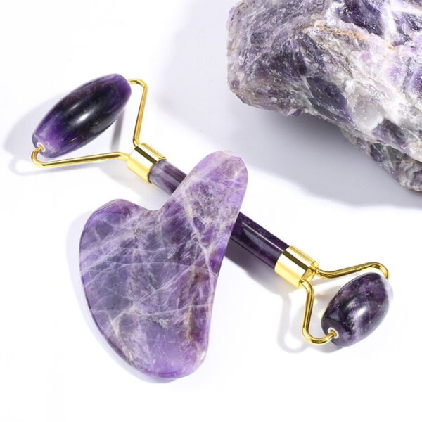 Amethyst Face Roller and Finger Gua Sha Stone Set - Image 4