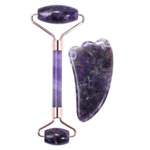 Natural Amethyst Face Roller and Horn Gua Sha Stone Set