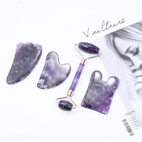 Natural Amethyst Face Roller and Horn Gua Sha Stone Set - Image 5