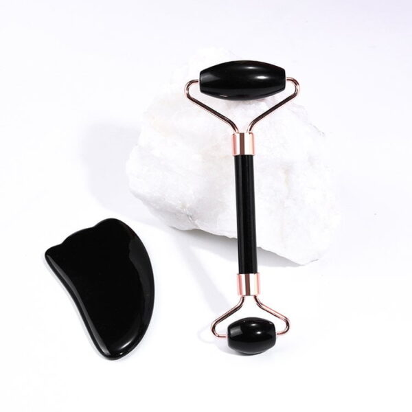 Black Obsidian Facial Masssage Roller Guasha Tool Set - Image 2