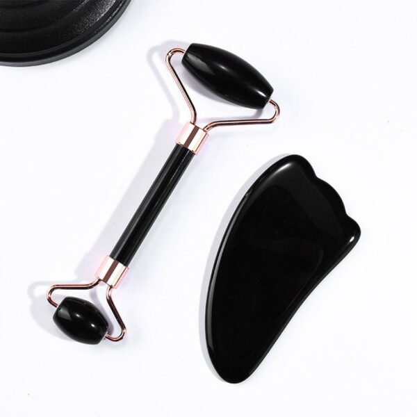 Black Obsidian Facial Masssage Roller Guasha Tool Set - Image 3