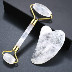 Clear Quartz Facial Masssage Jade Roller Gua Sha Tool Set