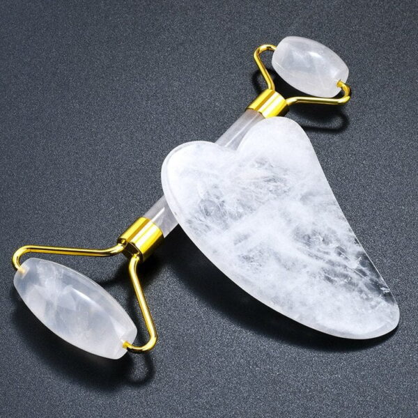 Clear Quartz Facial Masssage Jade Roller Gua Sha Tool Set - Image 4