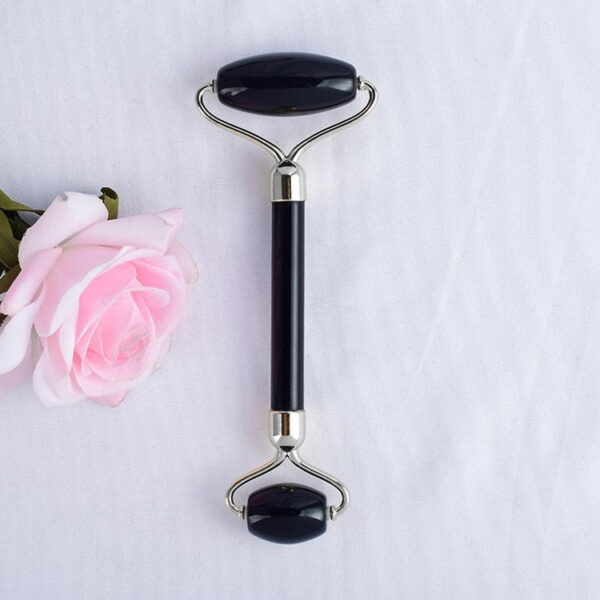 Double Head Black Obsidian Facial Massage Roller With Butterfly Frame - Image 2