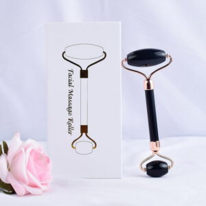 Double Head Black Obsidian Facial Massage Roller With Butterfly Frame