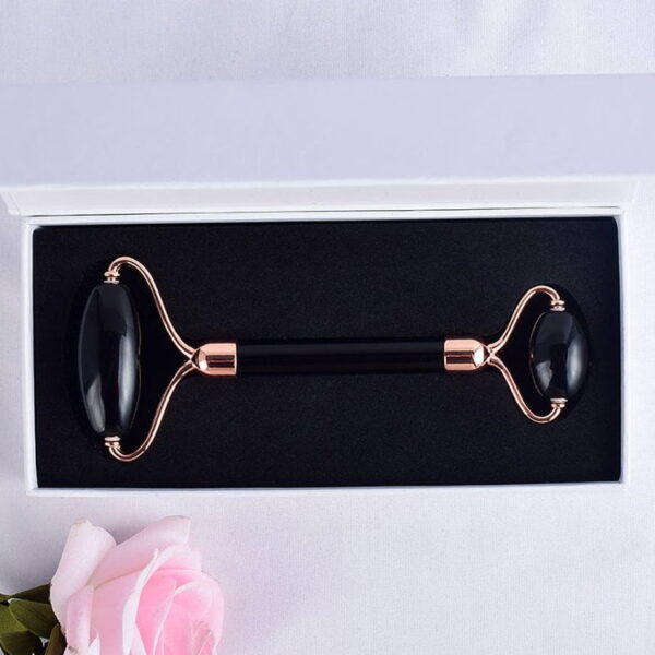 Double Head Black Obsidian Facial Massage Roller With Butterfly Frame - Image 4