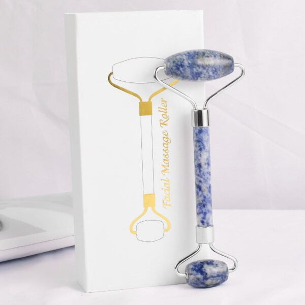 Double Head Blue Spot Jasper Face Massage Roller - Image 3