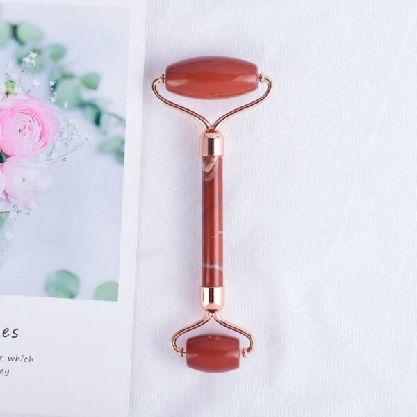 Double Head Red Jasper Facial Massage Roller With Butterfly Frame