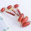 Double Head Red Jasper Facial Massage Roller With Butterfly Frame - Image 3