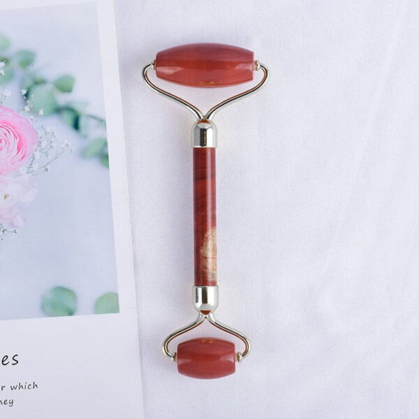 Double Head Red Jasper Facial Massage Roller With Butterfly Frame - Image 4