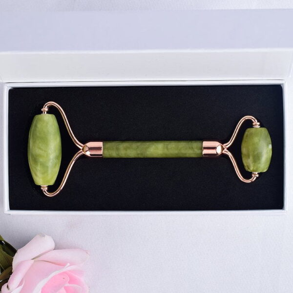 Double Head Green Jade Facial Massage Roller With Butterfly Frame - Image 3
