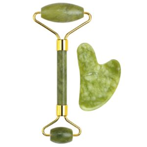 Natural Green Jade Stone Jade Roller and V Shaped Gua Sha Set