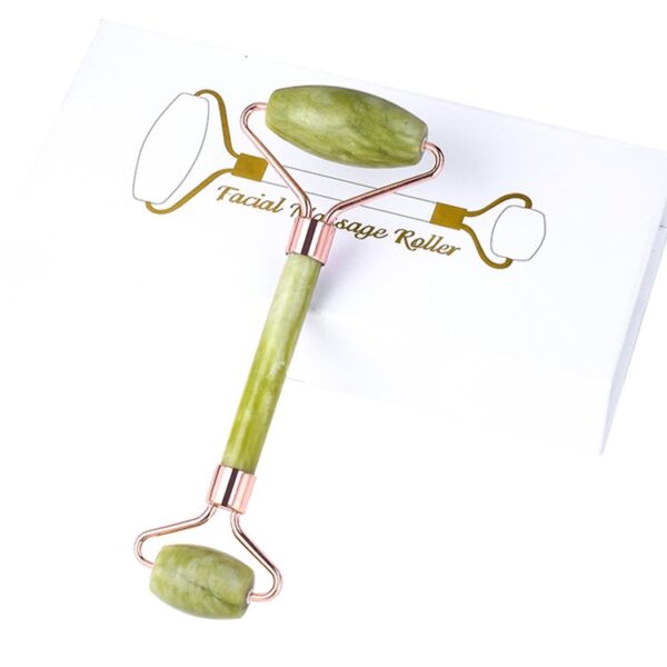 Natural Green Jade Stone Jade Roller and V Shaped Gua Sha Set - Image 3