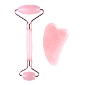 Rose Quartz Roller Gua Sha Stone Set Jade Roller and V Shaped Guasha Scraper