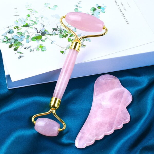 Rose Quartz Face Roller and Wing Shaped Gua Sha Stone - Image 5