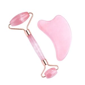 Rose Quartz Roller Gua Sha Set Jade Roller and Dolpin Shaped Guasha Scraper
