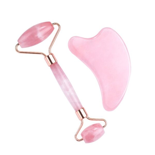 Rose Quartz Roller Gua Sha Set Jade Roller and Dolpin Shaped Guasha Scraper
