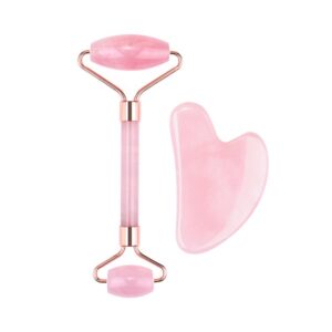 Rose Quartz Roller Gua Sha Stone Set Jade Roller and Finger Shaped Guasha Scraper