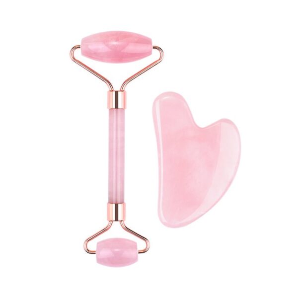 Rose Quartz Roller Gua Sha Stone Set Jade Roller and Finger Shaped Guasha Scraper