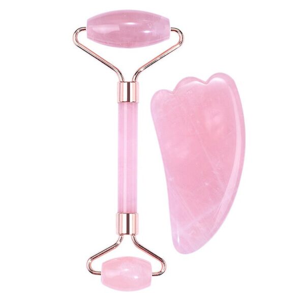 Rose Quartz Roller and Heart Shaped Gua Sha Stone Massage kit