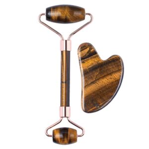Natural Tiger Eye Face Roller and Gua Sha Stone Set