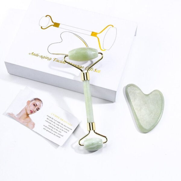 Genuine Stone Xiuyan Crystal Jade Roller Gua Sha Set - Image 3