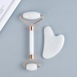White Jade Roller and Finger Shaped Gua Sha Stone