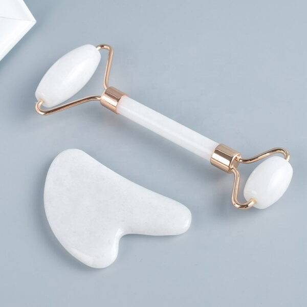 White Jade Roller and Finger Shaped Gua Sha Stone - Image 4