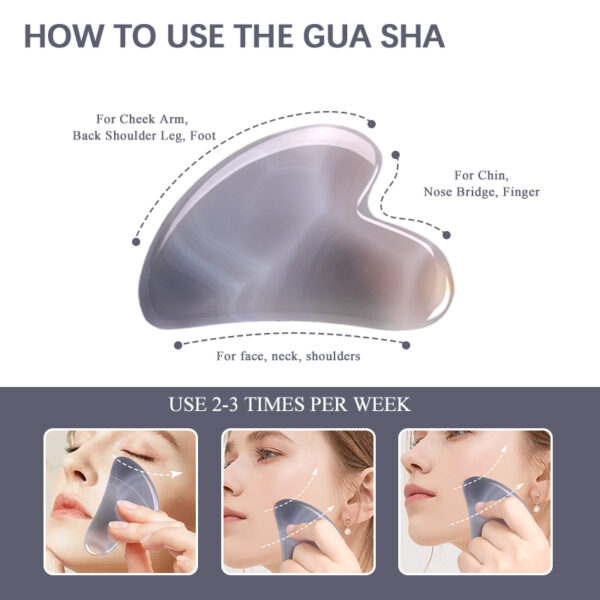 Natural Grey Agate Finger Shaped Gua Sha Stone - Image 2