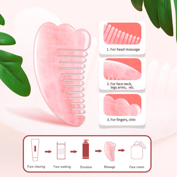 Horn Shaped Real Rose Quartz Gua Sha with Teeth - Image 6