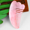 Horn Shaped Real Rose Quartz Gua Sha with Teeth - Image 2