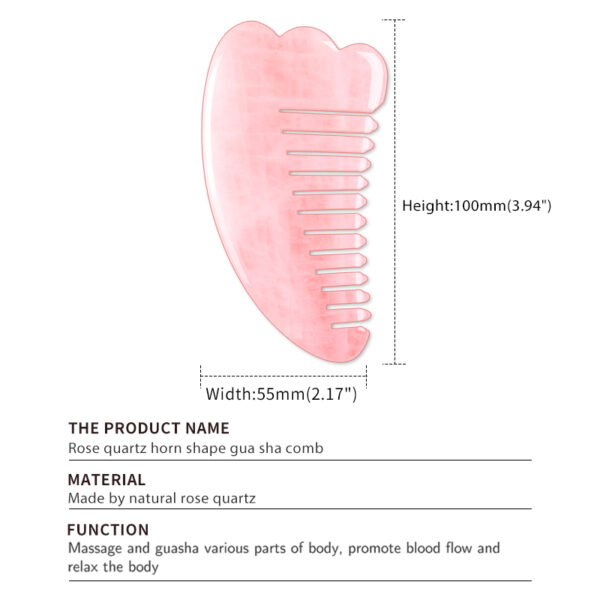 Horn Shaped Real Rose Quartz Gua Sha with Teeth - Image 5