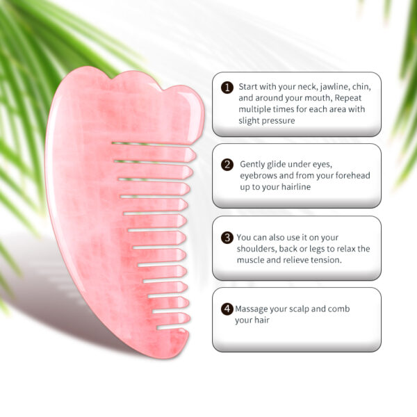 Horn Shaped Real Rose Quartz Gua Sha with Teeth - Image 4