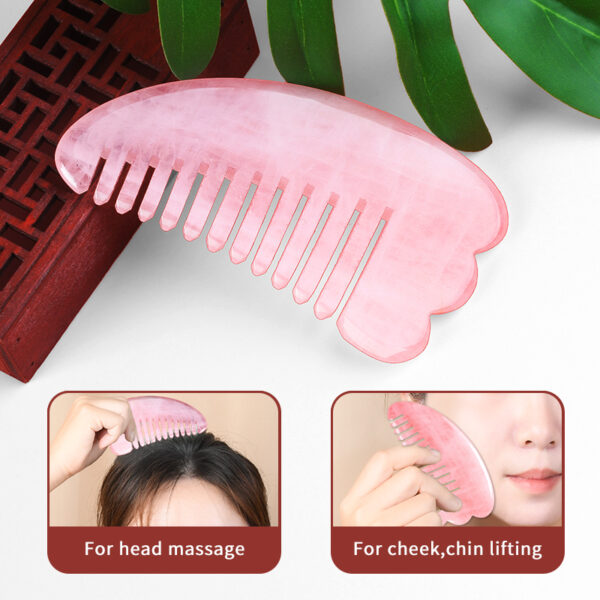Horn Shaped Real Rose Quartz Gua Sha with Teeth - Image 7